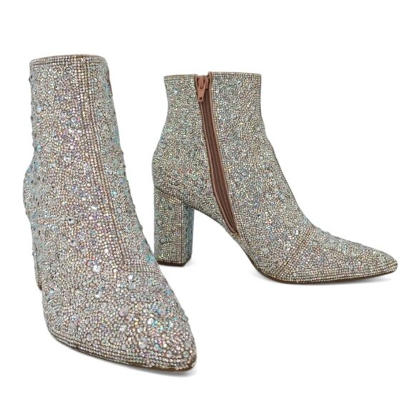Betsey Johnson Size 8 Cady Rhinestones Embellished Block Heel Ankle Booties - Picture 11 of 15